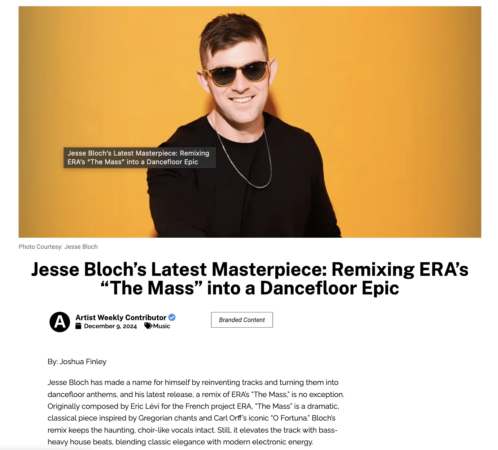 Jesse Bloch feature published on Artist Weekly