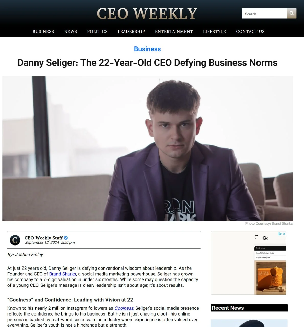 Danny Seliger feature published on CEO Weekly