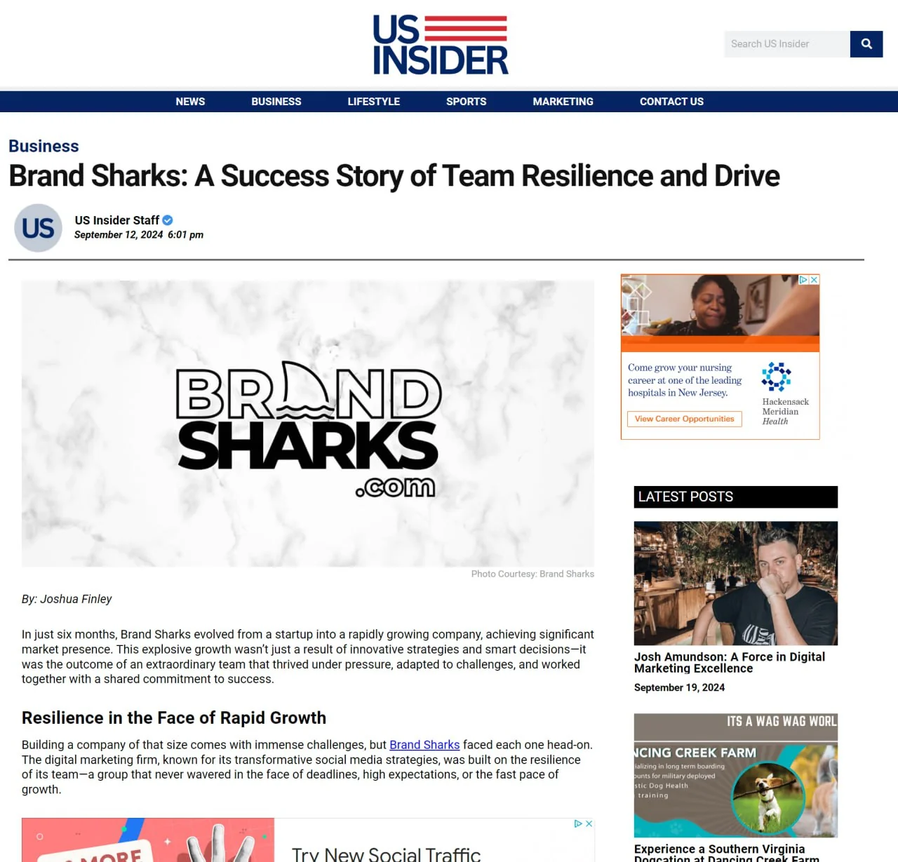 Brand Sharks feature published on US Insider