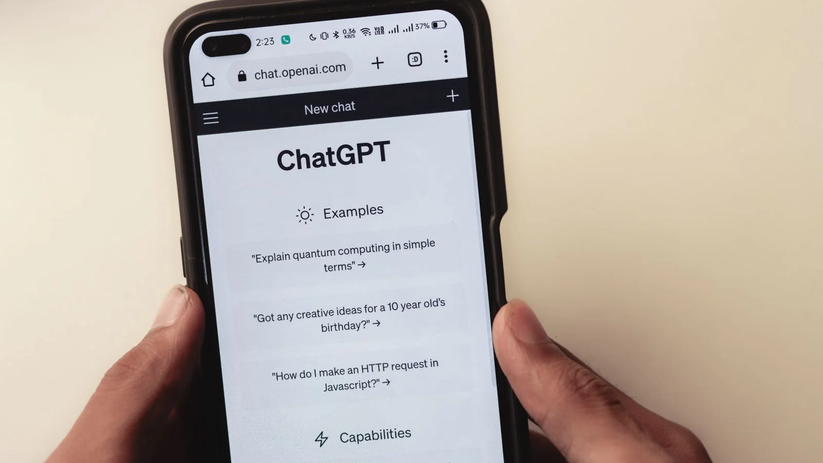 A smartphone showing a conversation with a search assistant.