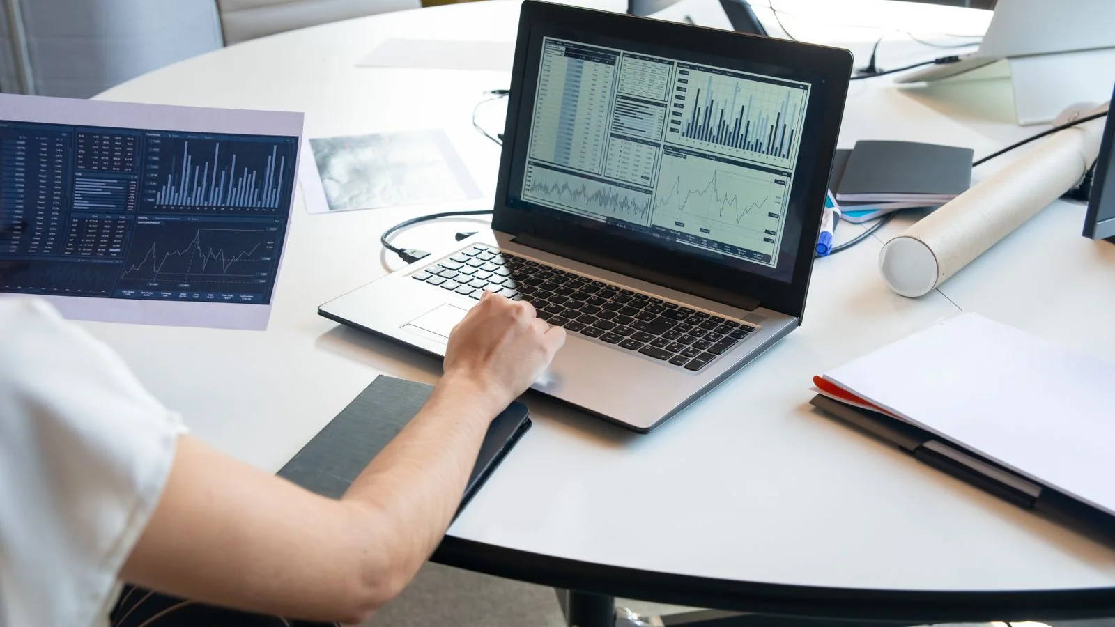 A person auditing a website's structured data and entity details on a laptop