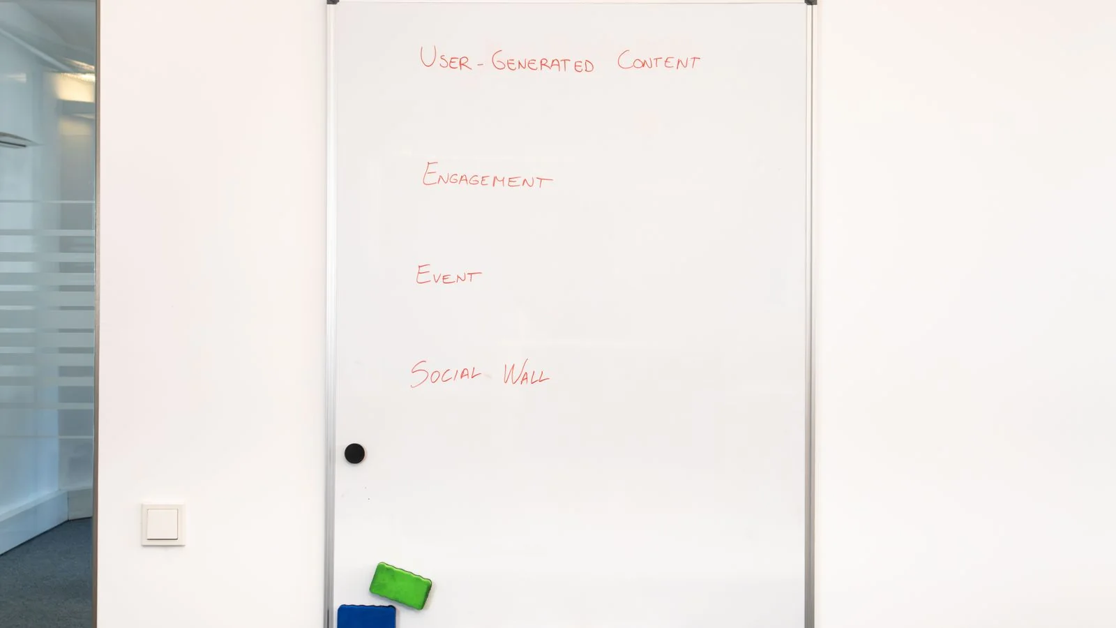An office whiteboard covered in content strategy notes