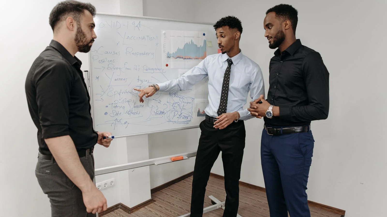 Three professionals discussing strategy at a whiteboard, reflecting record startup formation