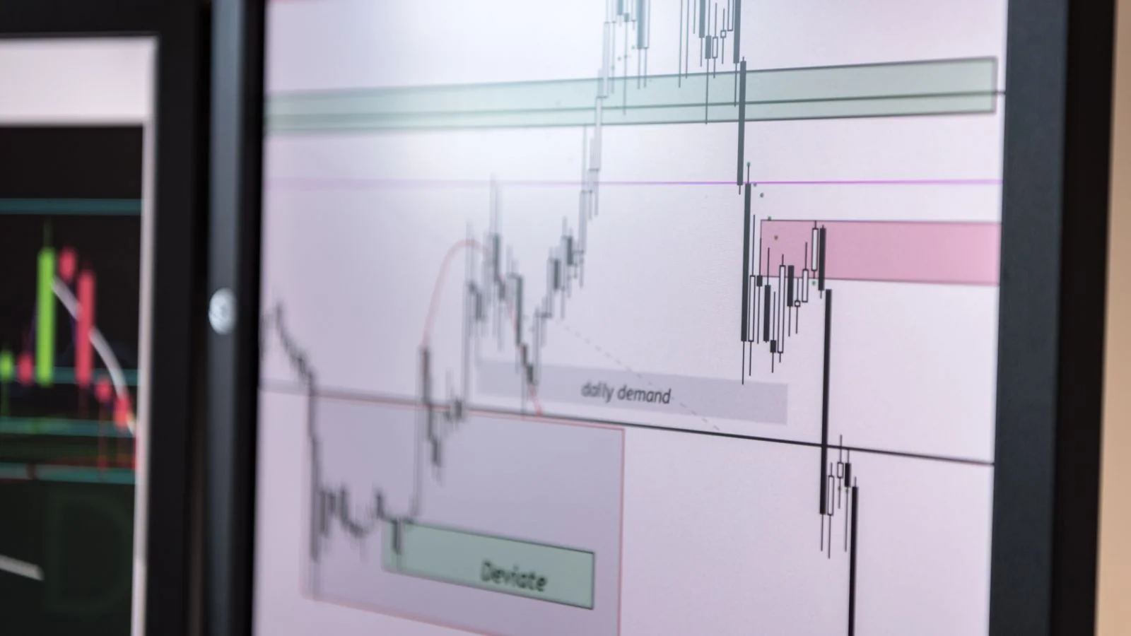 Close-up of a rising trading chart on a monitor, standing in for the AI spending forecasts behind adoption figures