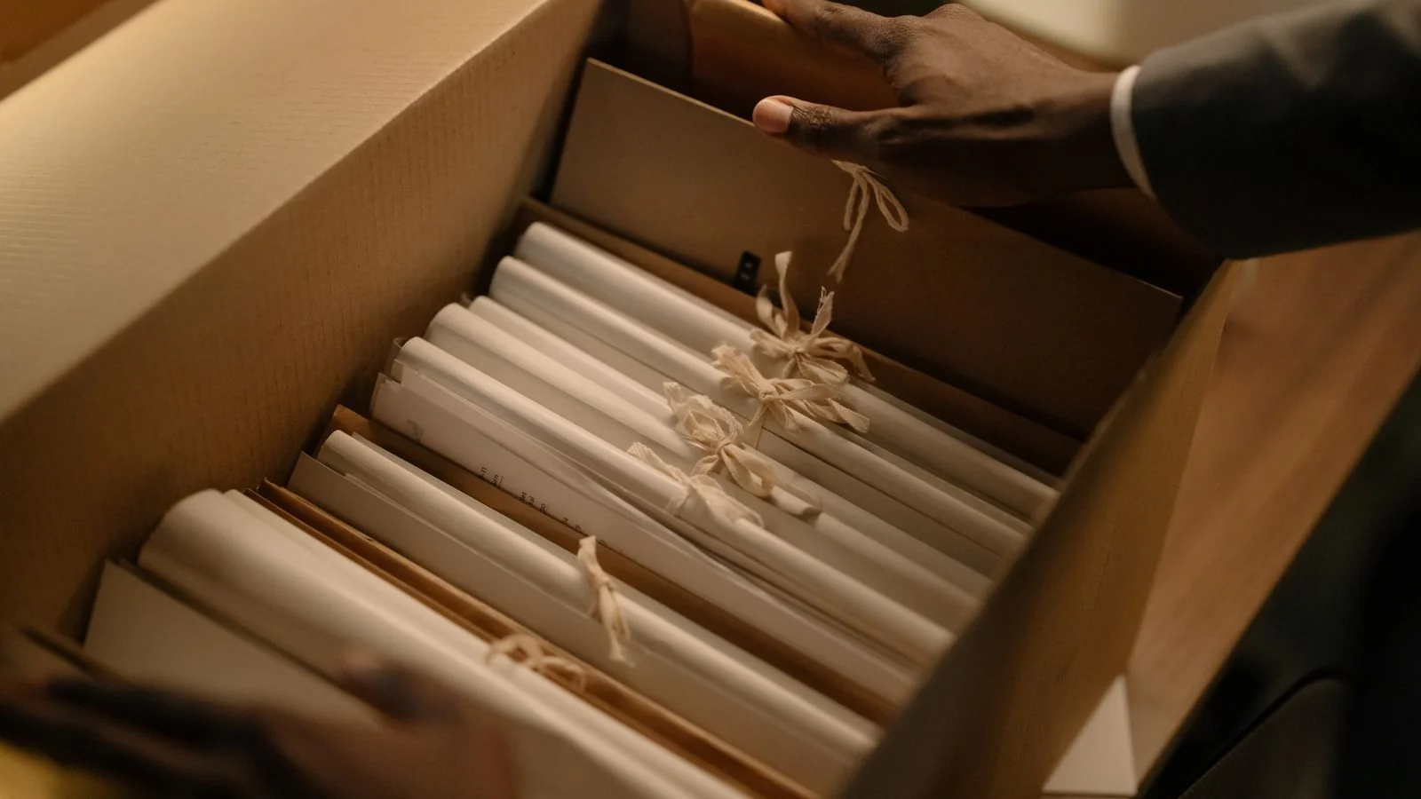 Hands sorting files in a box, the records work behind every verified panel