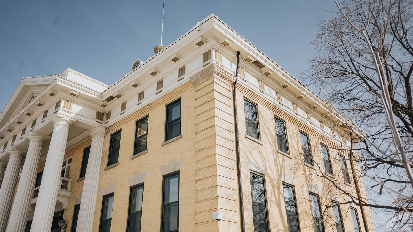 A courthouse facade with stone columns, the public record your entity is built on