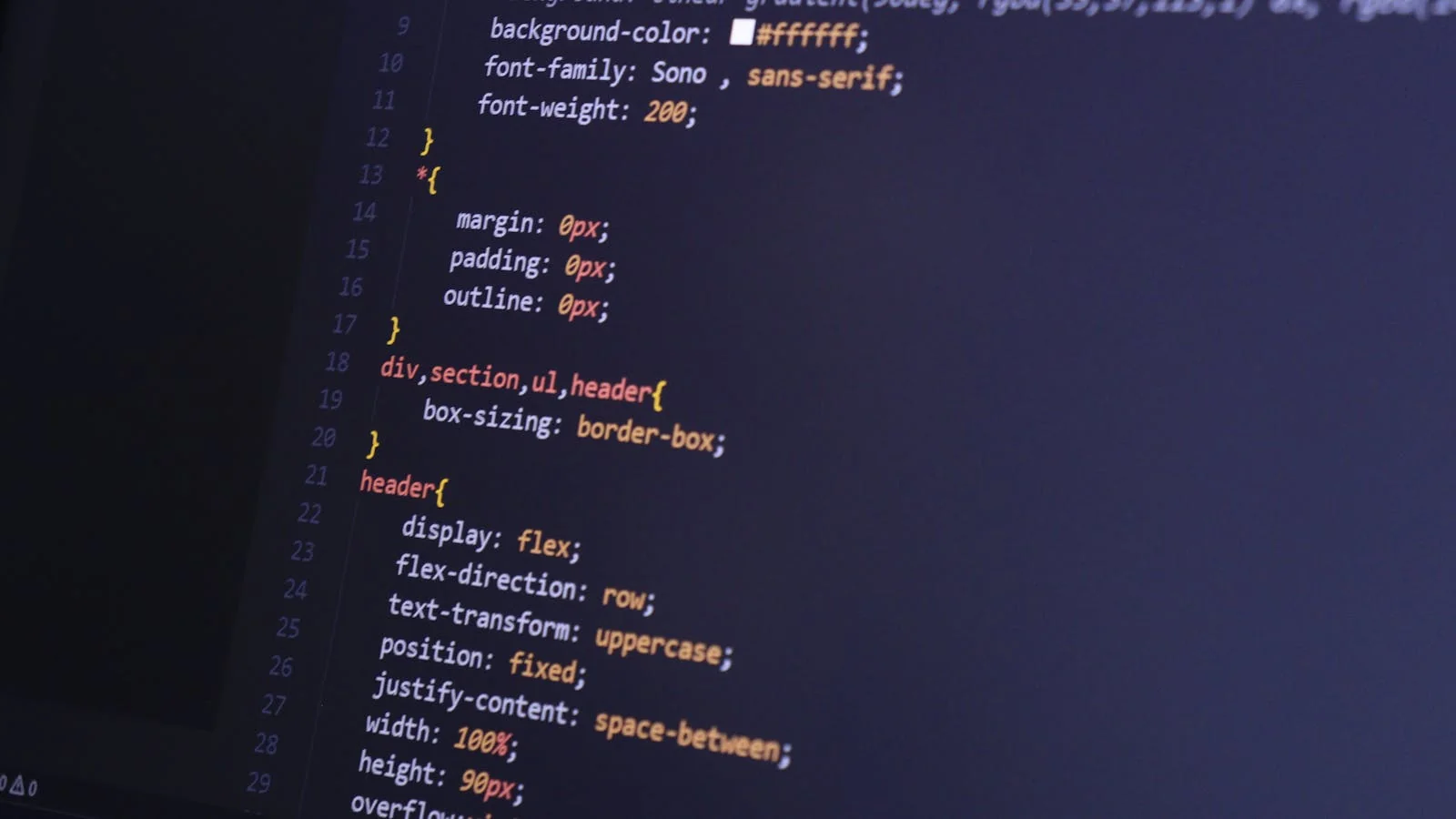 CSS code displayed on a computer screen highlighting programming concepts and technology