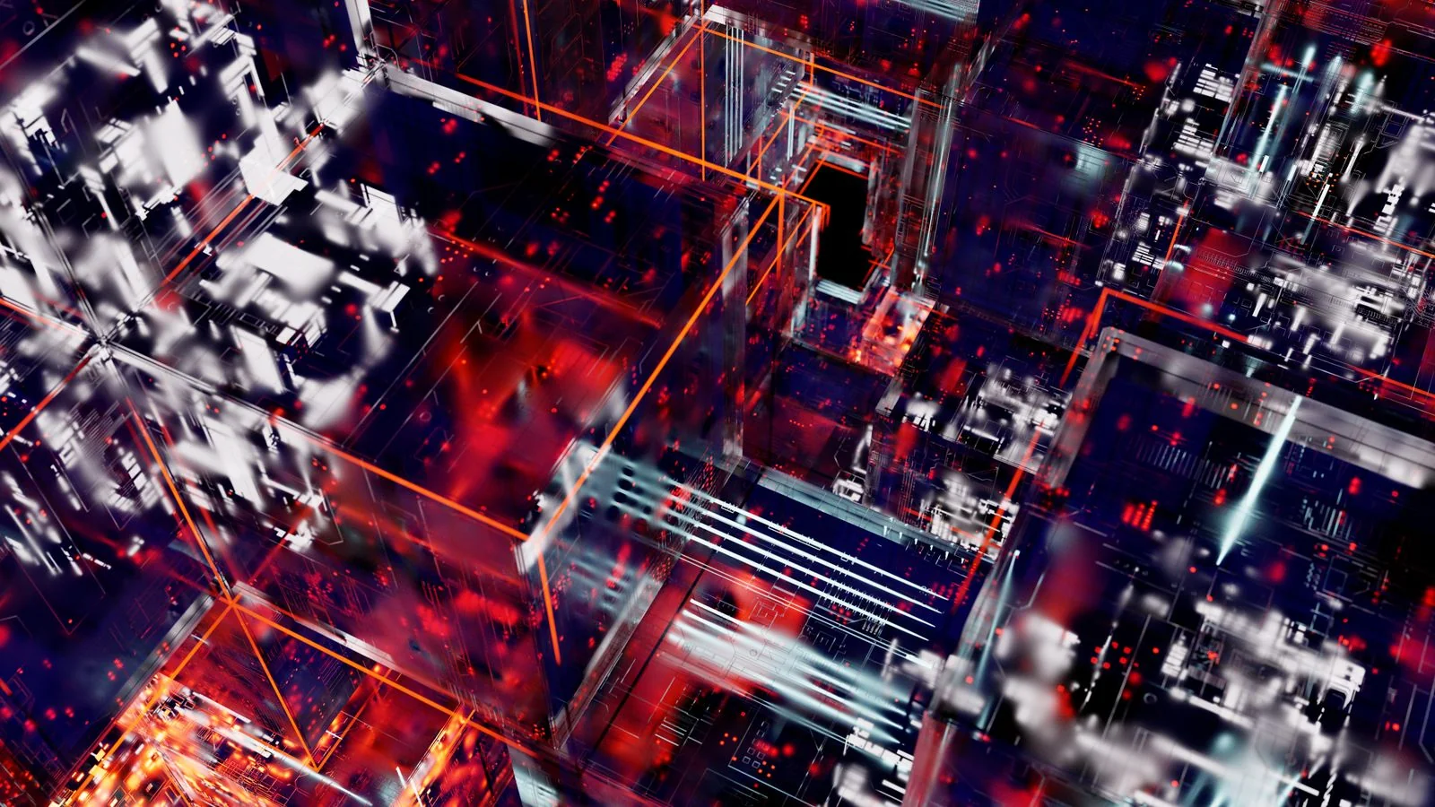 Glowing abstract digital circuits, suggesting the machinery that links a brand name to one entity