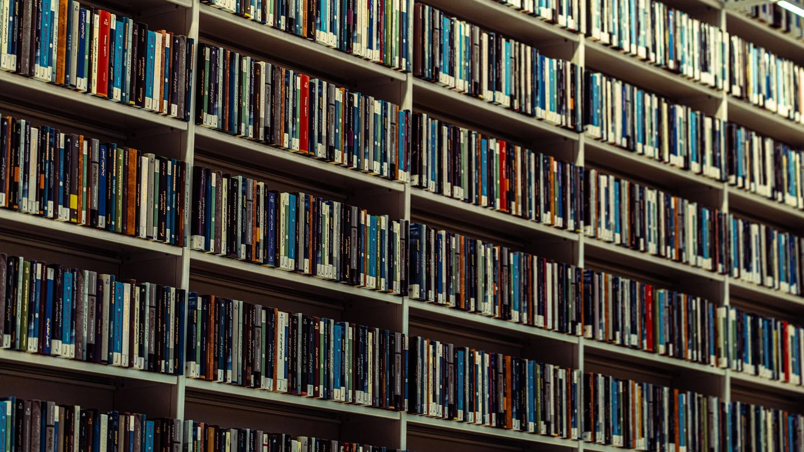 Wide library shelves of books, the independent record a page must cite.