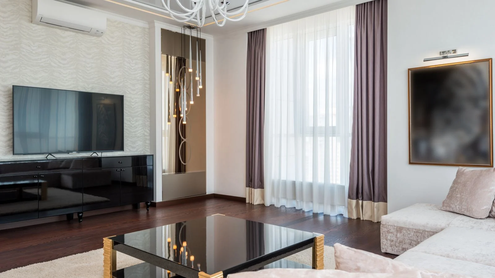 A minimalist, beautifully designed living room, the level of visual quality a feature demands