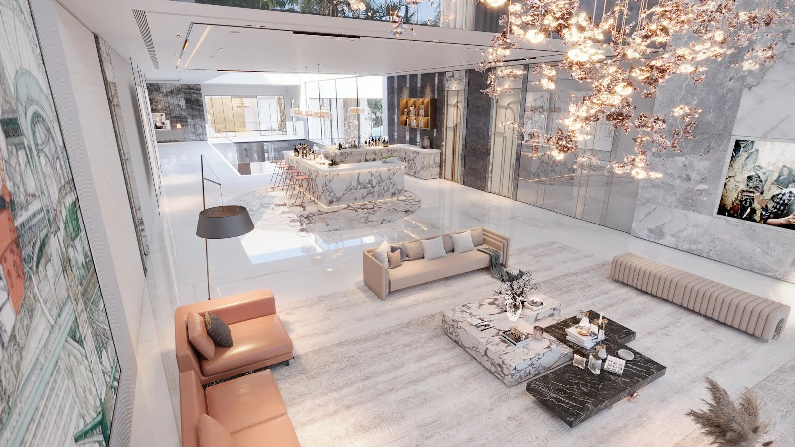 An elegant living room with refined lighting and decor, the recognized-name caliber of project AD features.