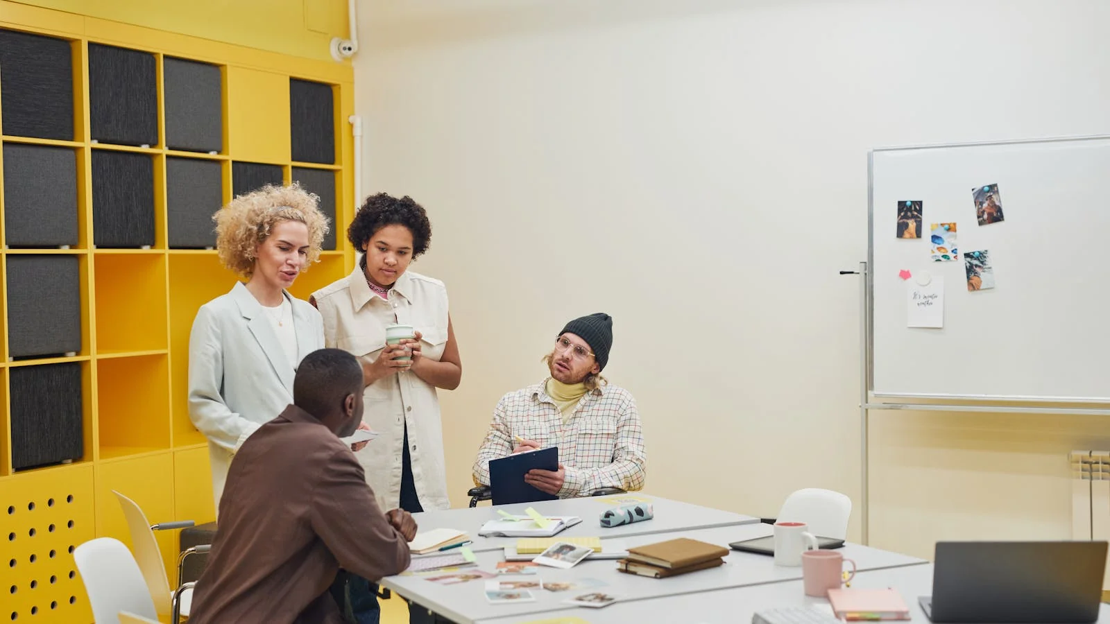 A collaborative editorial discussion in progress, the future-of-work lens Fast Company applies to every pitch