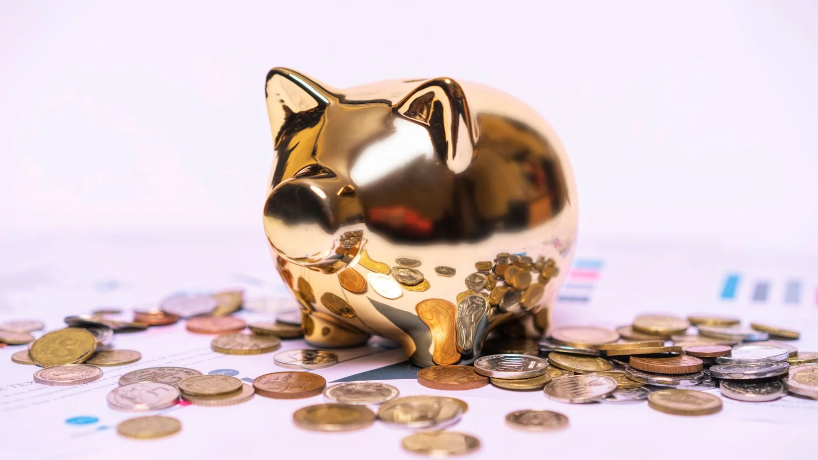 A piggy bank on financial documents, the household-level framing every Money story works at