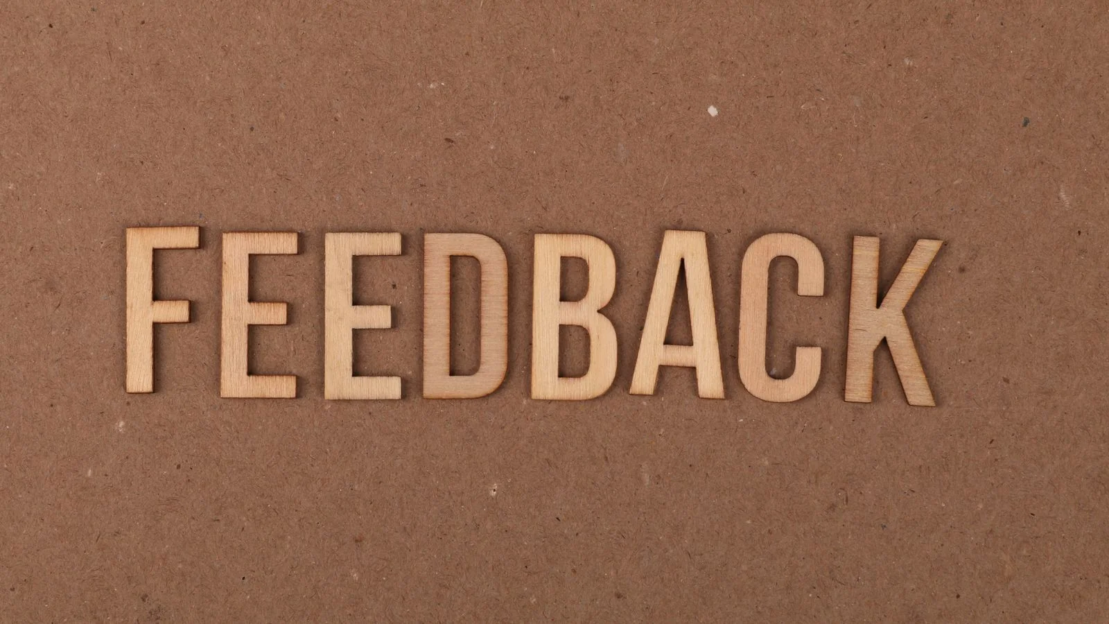 A wooden sign spelling the word feedback on a textured background