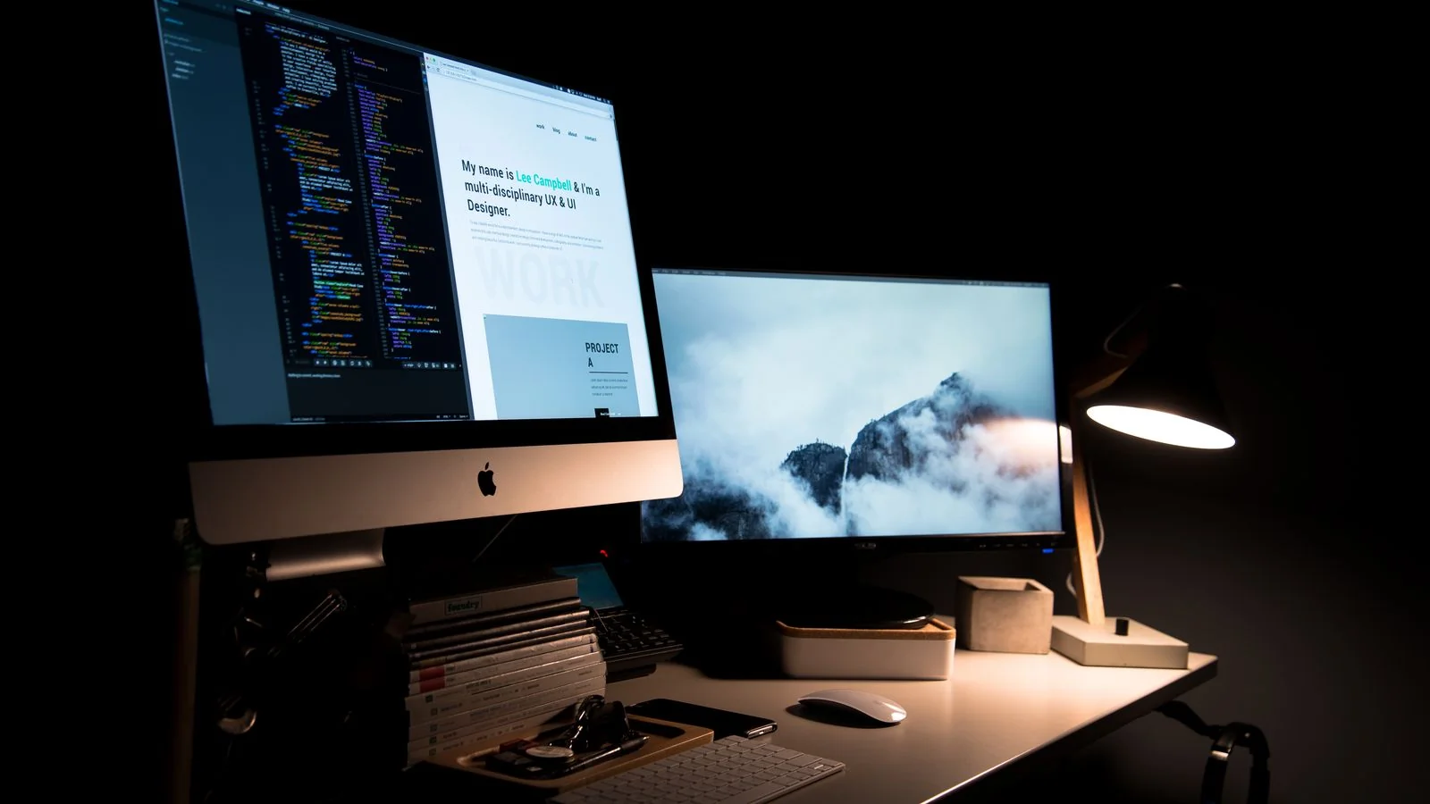 A clean workspace with dual monitors and office supplies, the setup behind a page ChatGPT can read