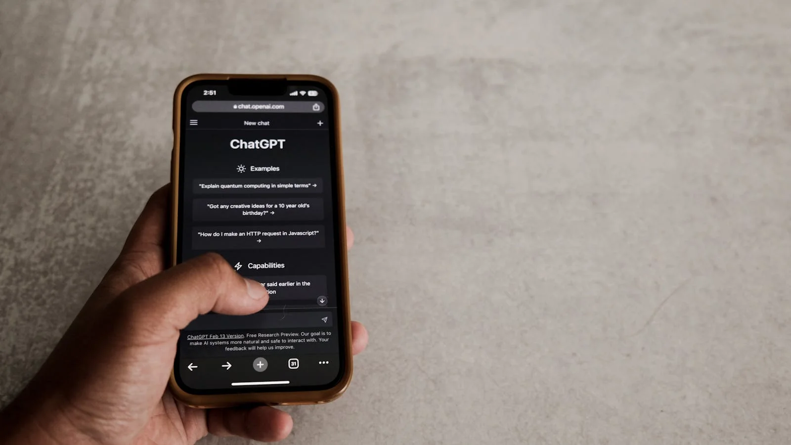 A close-up of a smartphone screen displaying an AI chatbot conversation interface