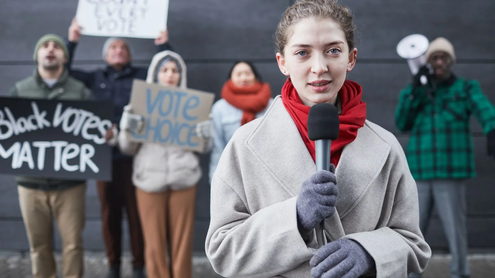 A journalist reporting live from a protest, the competition your pitch is up against