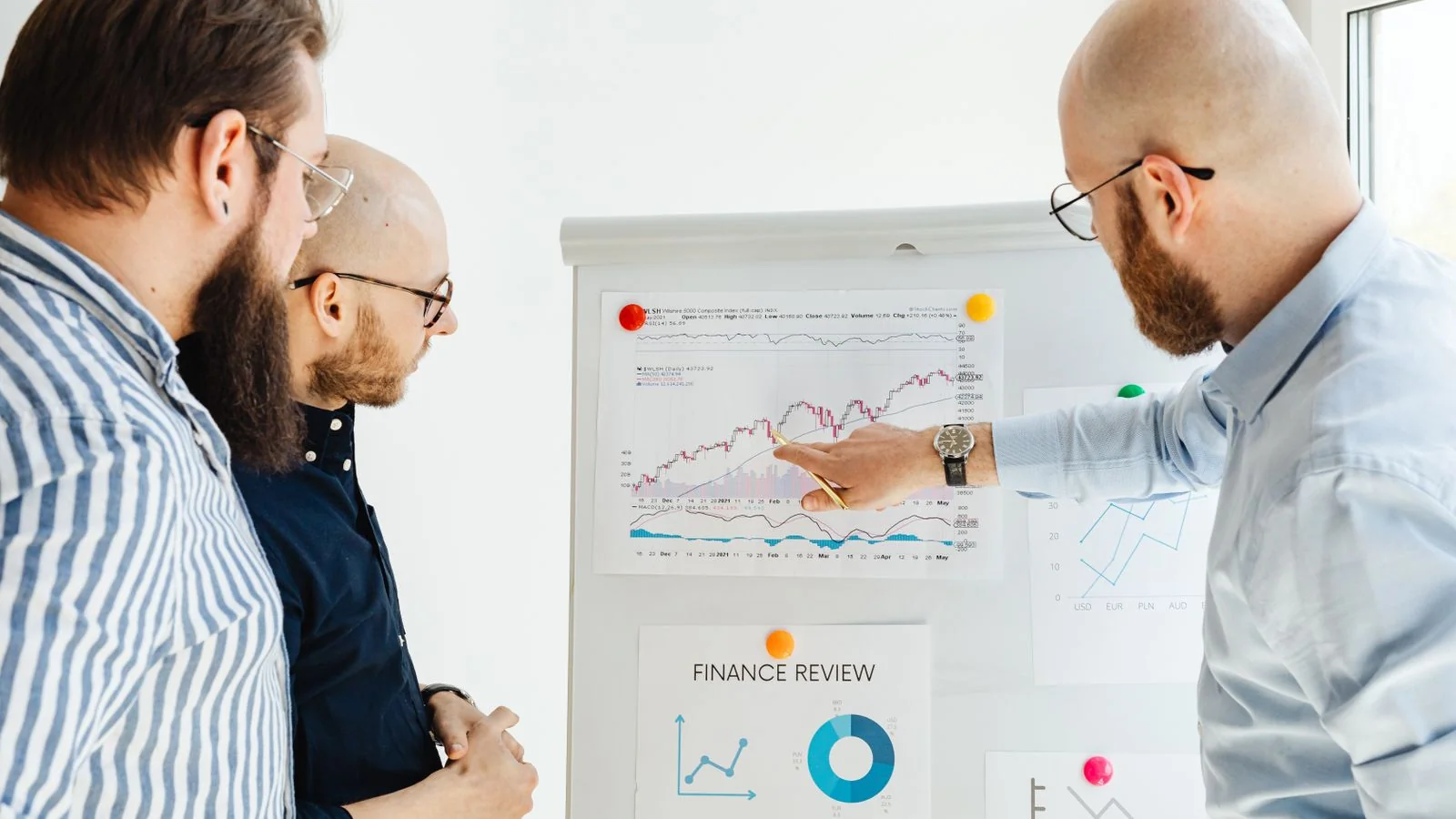 Business team reviewing charts in a meeting, the coordination indexing and coverage take before clever copy matters