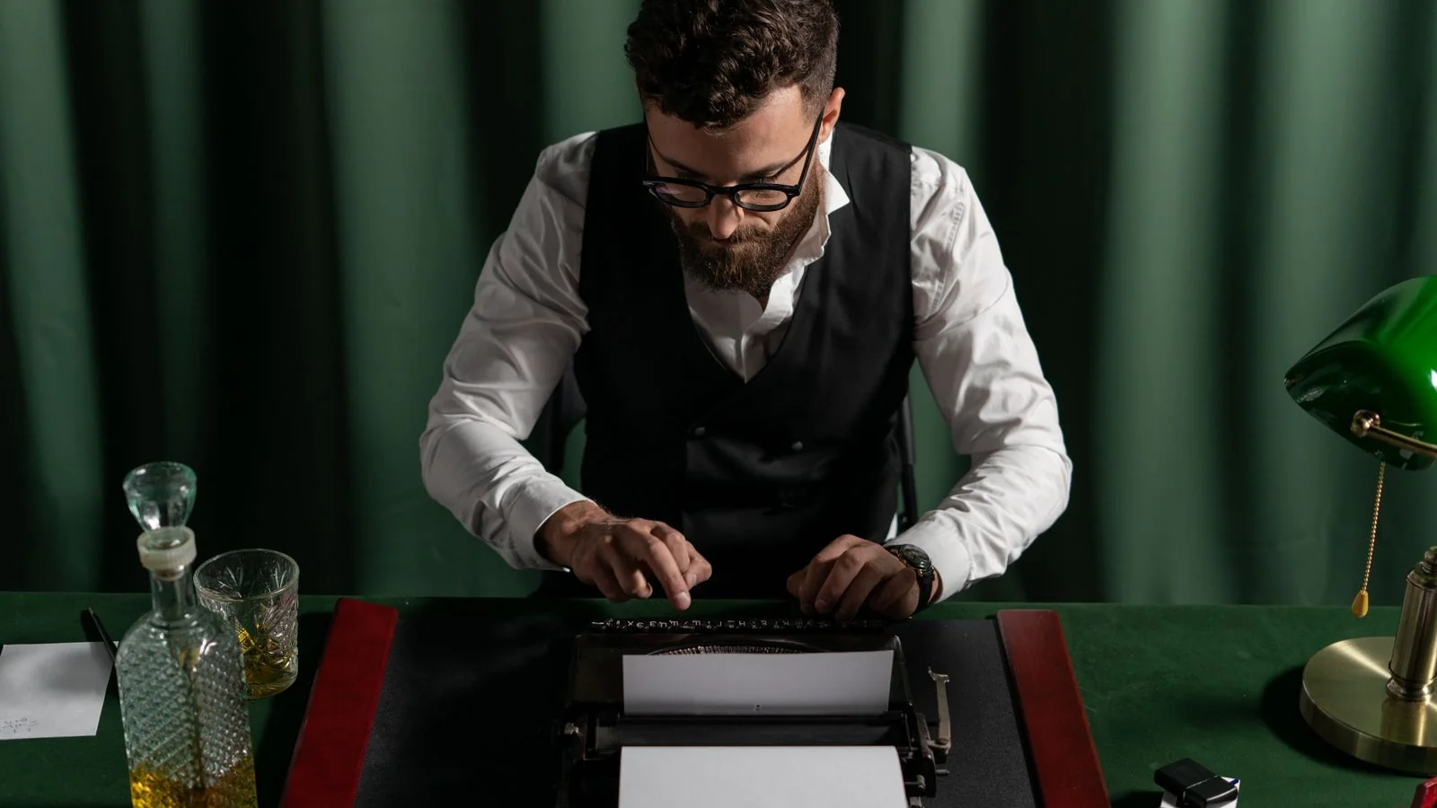 Writer working at a typewriter, the reporting craft the magazine still buys