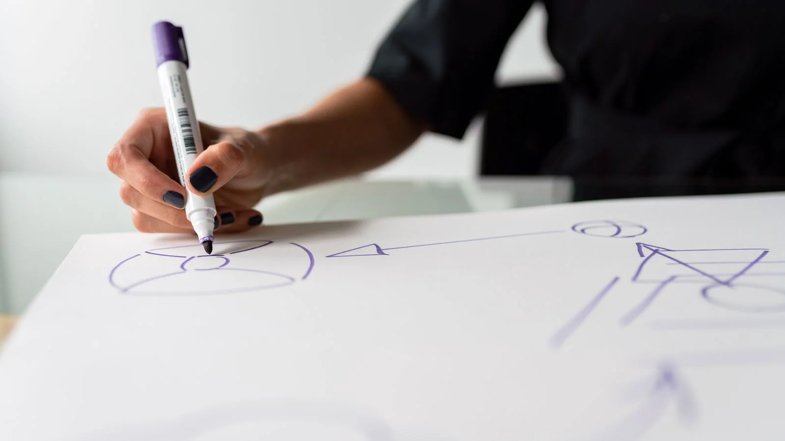 A hand drawing a planning diagram on paper, mapping the topic and subtopics a pillar page will cover