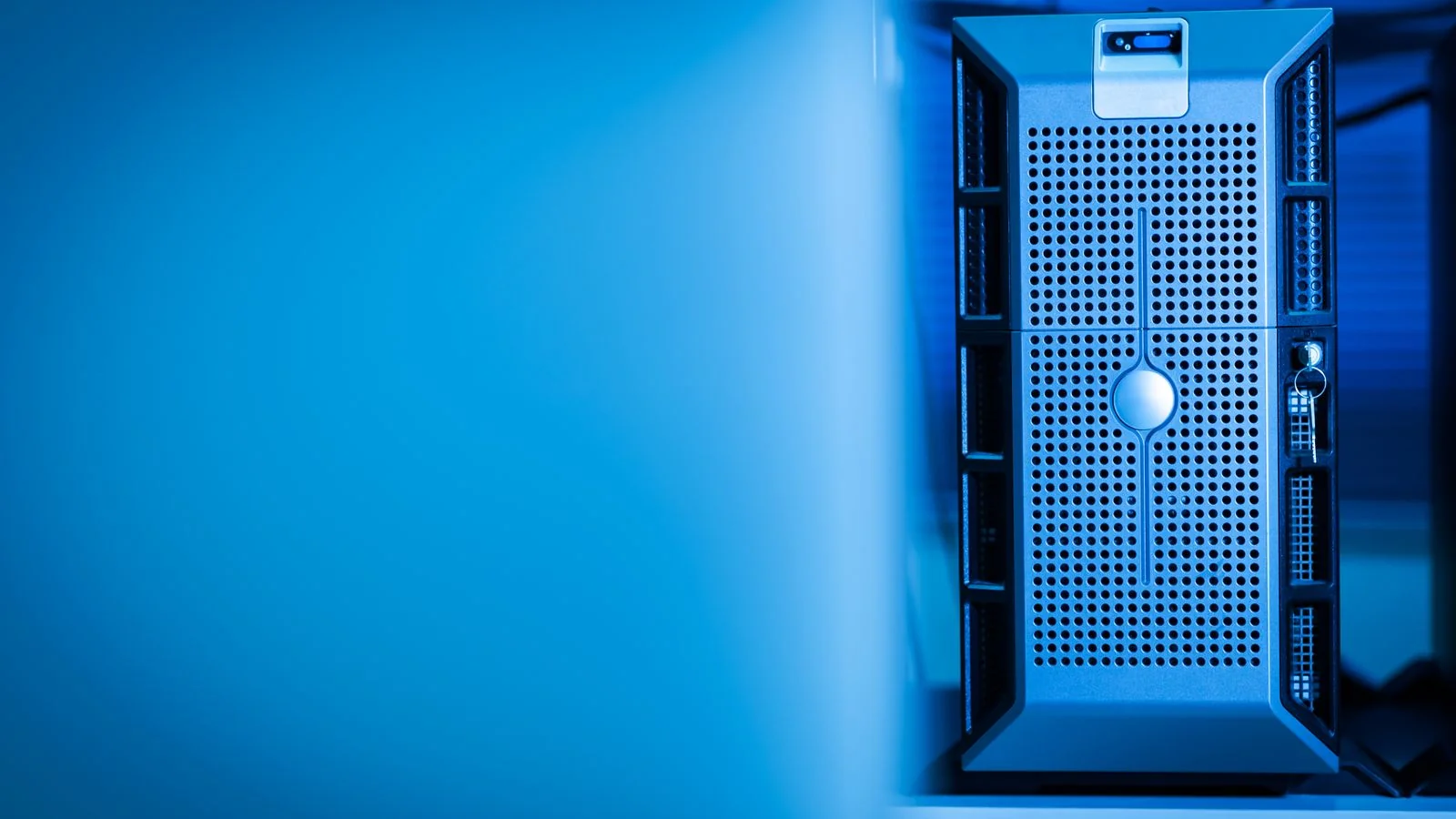 A blue-lit server unit in a data center, where a model retrieves the clean answers it can lift