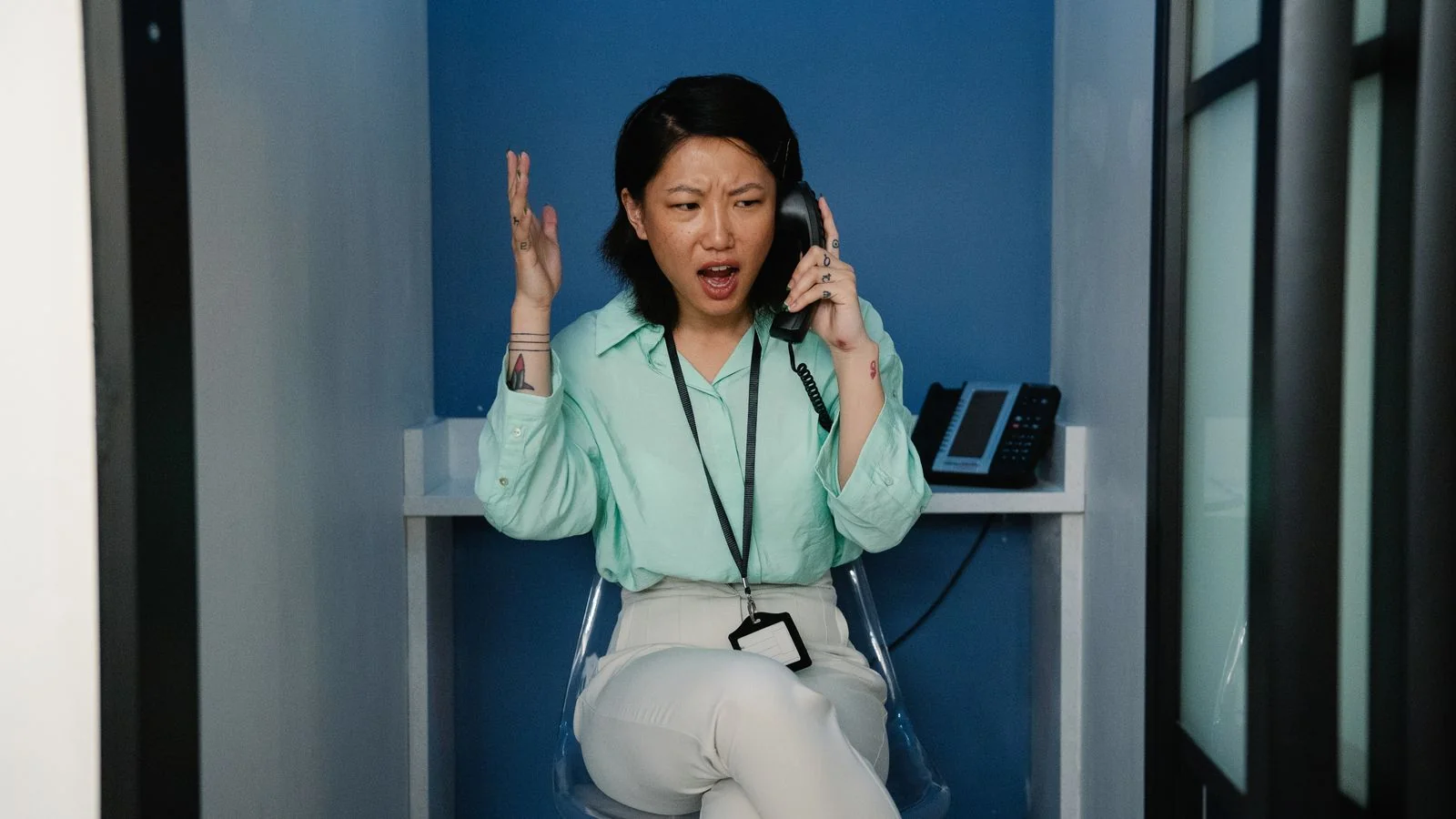 A woman on a frustrating phone call, the experience of a pitch sent to a journalist who left two years ago