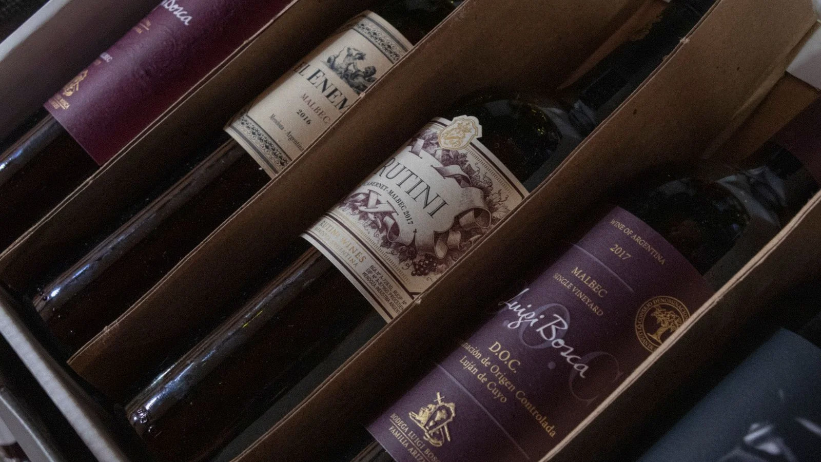Close-up of a wine label on a bottle.