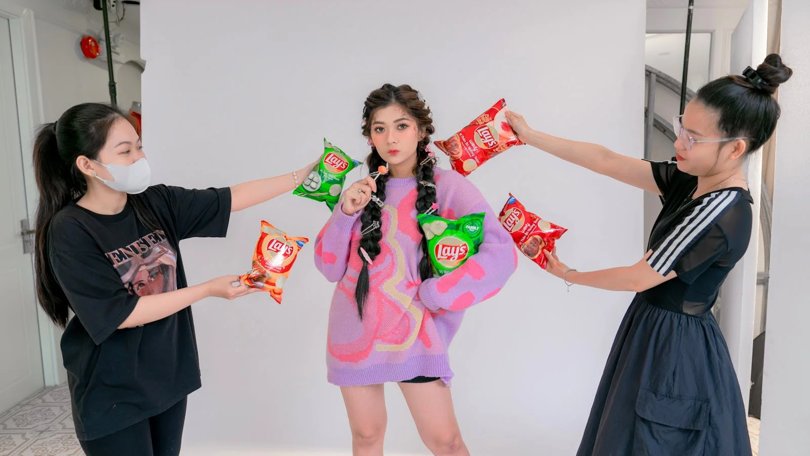Studio shoot of branded snack products being showcased, the kind of brand story trade press will cover