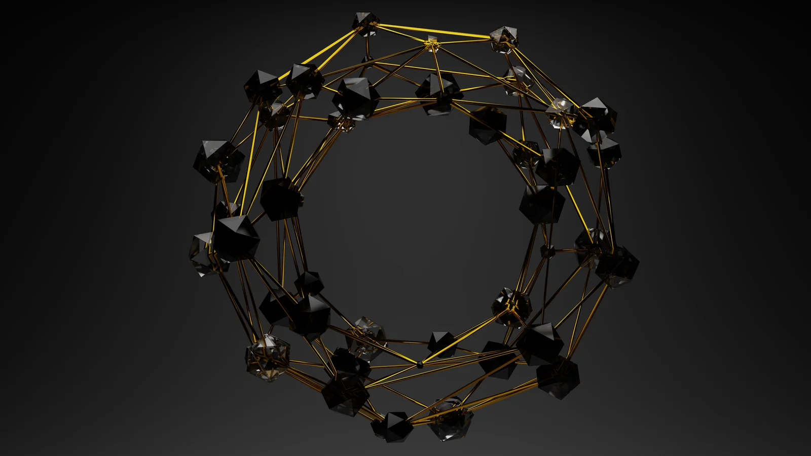 A dark geometric structure of gold lines, the near-identical templates that scaled content collapses into