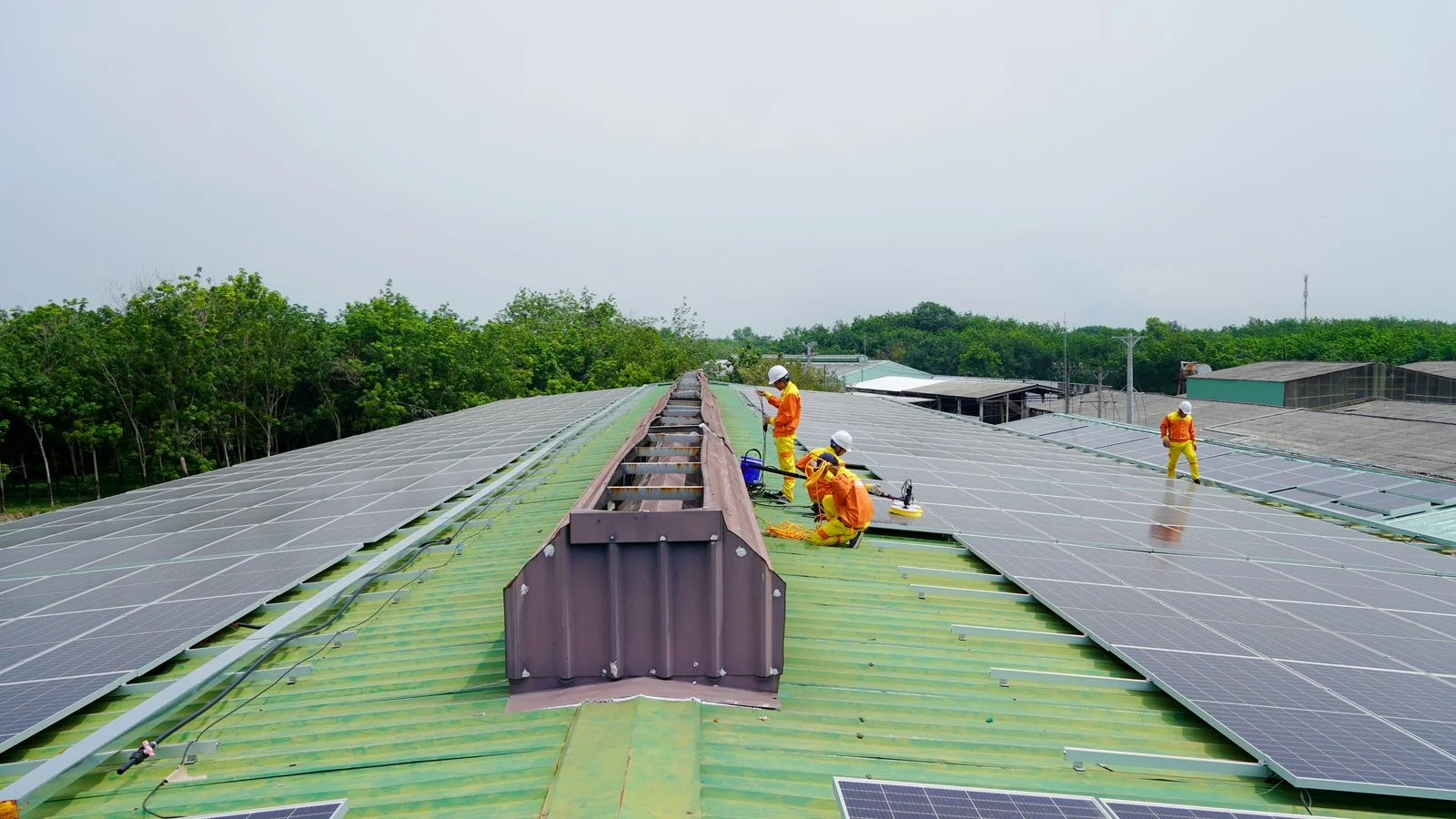 Solar installation team working on a residential roof