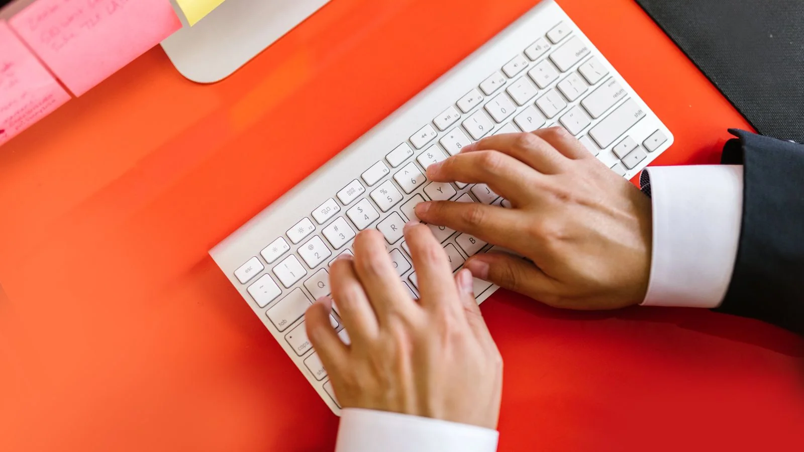 Person searching a company name and scanning the results on a screen