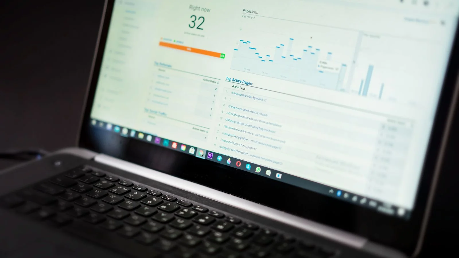 A laptop showing a data dashboard, standing in for the entity signals Google assembles into a panel
