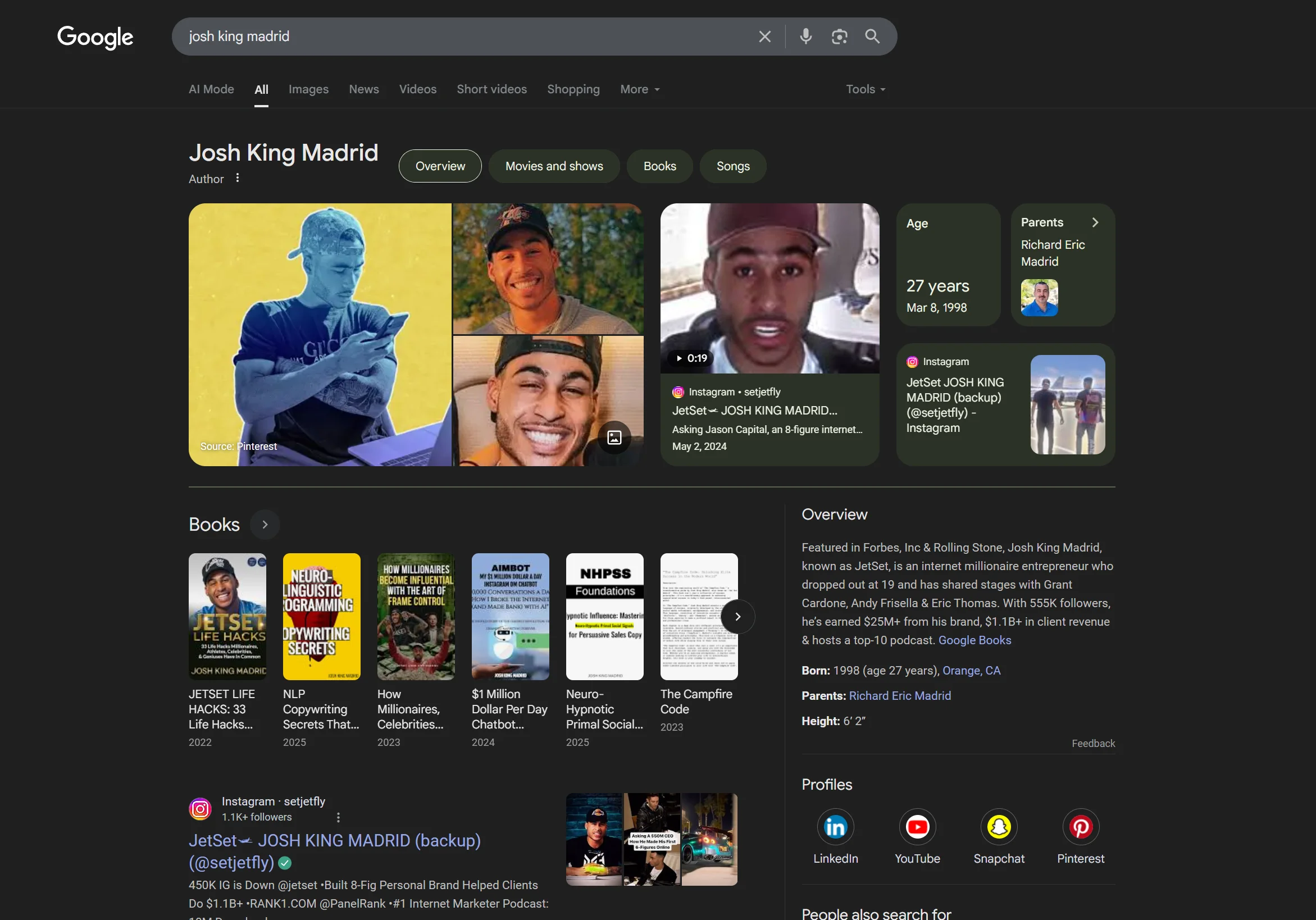Example Google Knowledge Panel produced by the GoogleMe program
