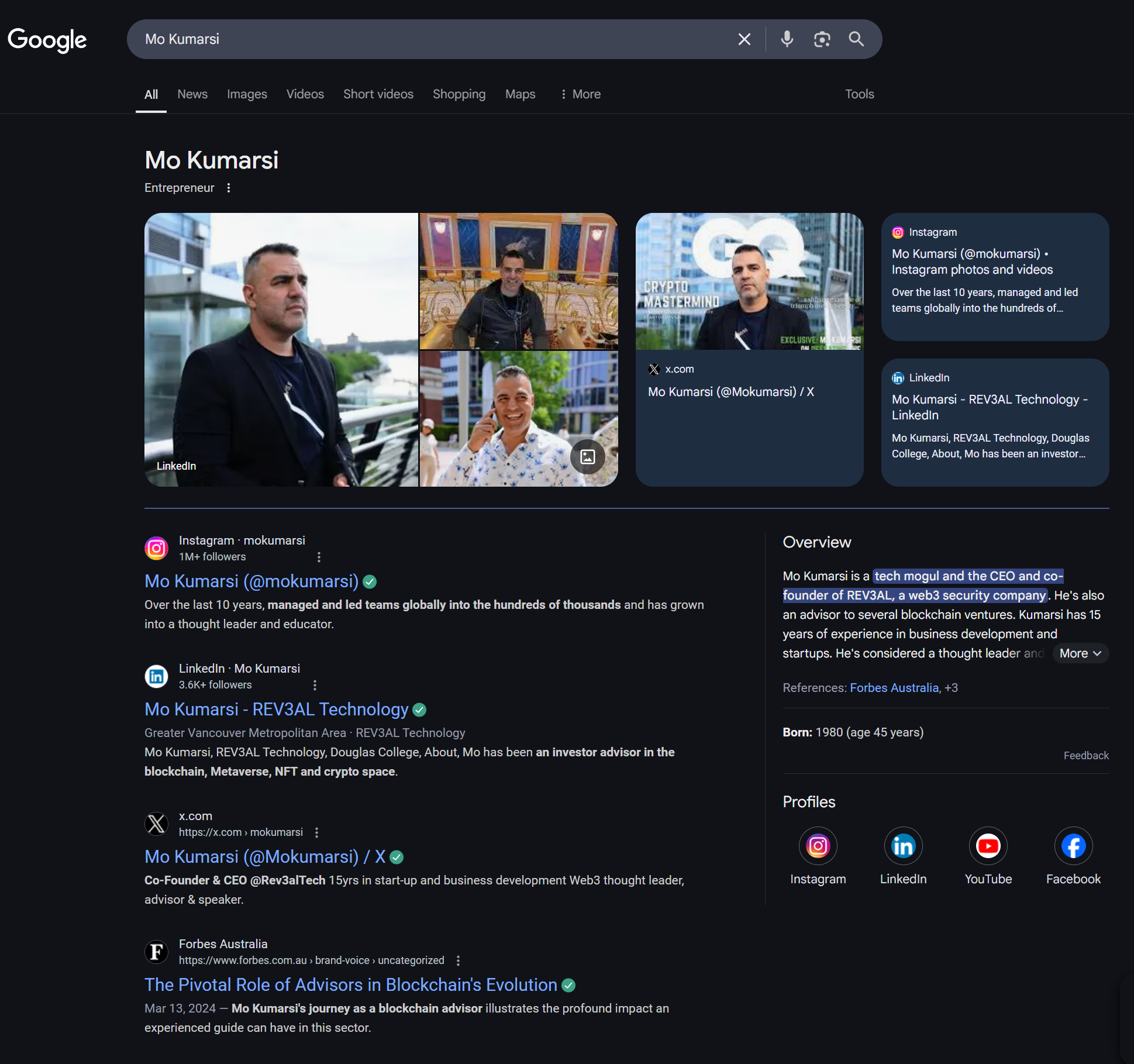 Mo Kumarsi Google Knowledge Panel