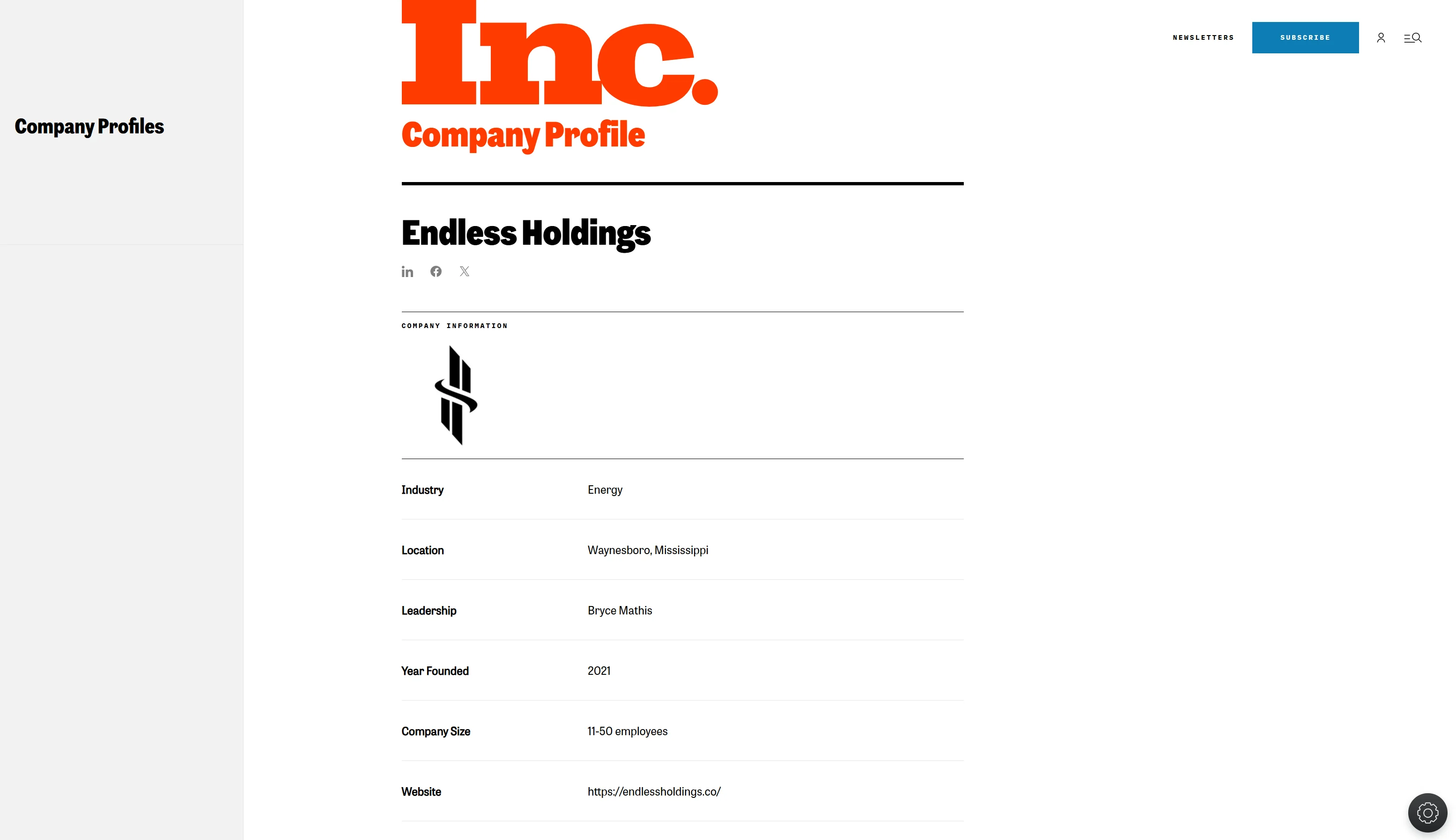 Example of a verified Inc. Magazine company profile, included in the Company GoogleMe program