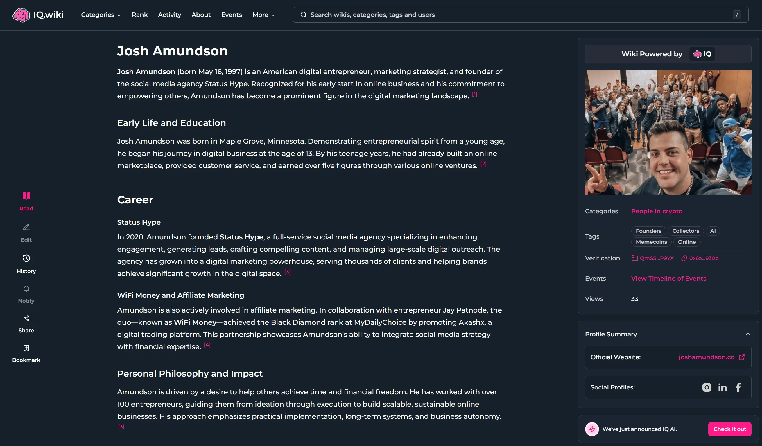 Example of a structured wiki page on IQ Wiki we create for GoogleMe clients