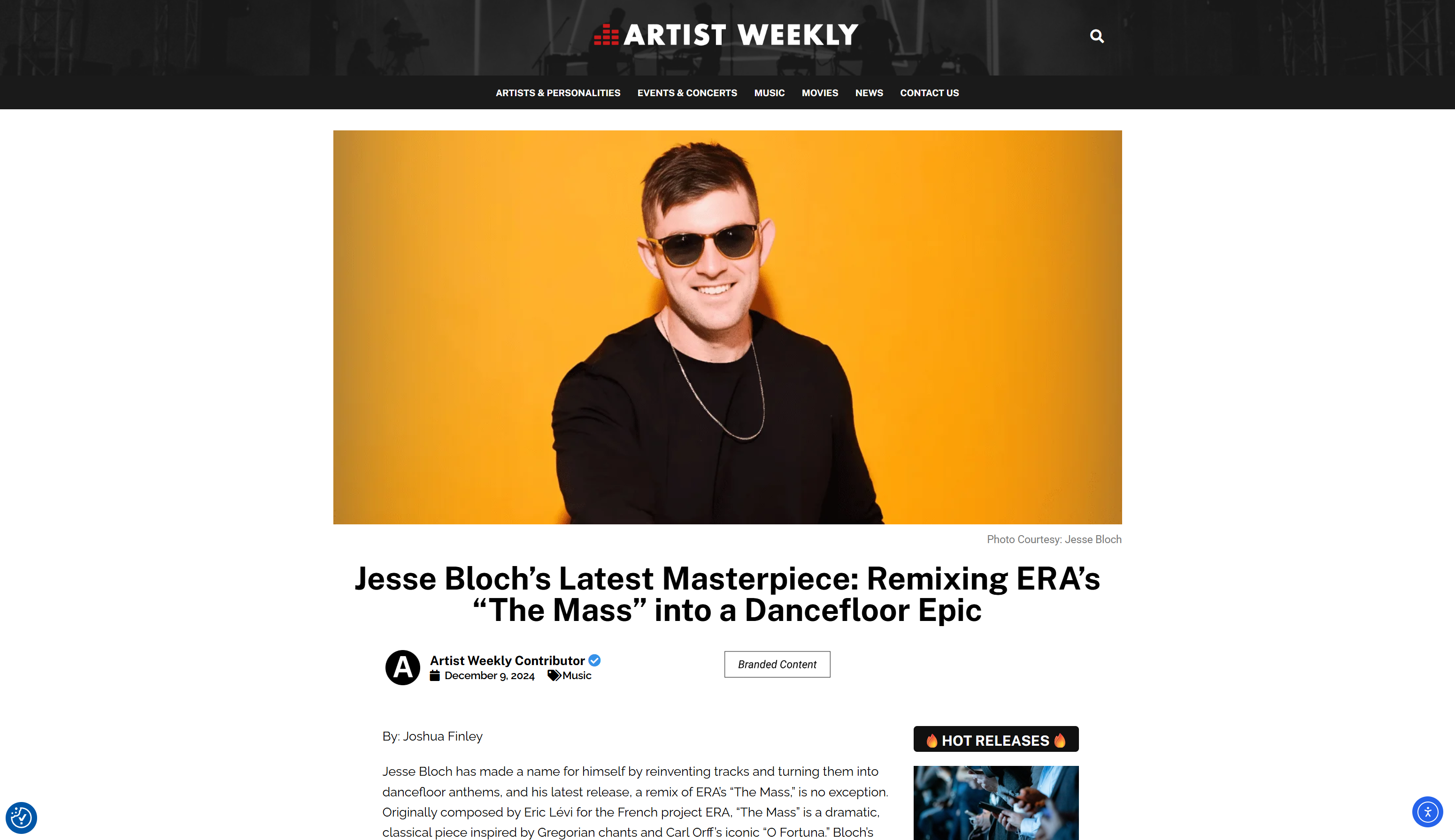 News article placement example